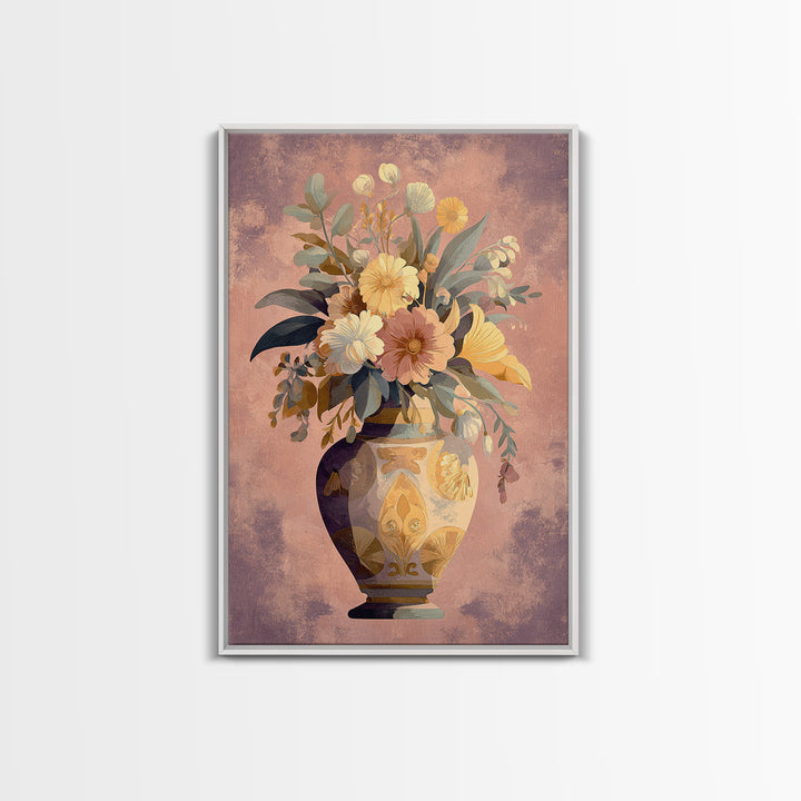 Greek Vase Modern Floral Design Canvas Print, Mediterranean Art, Art Print, Living Room Decor, Oil Painting, Azure, MAR-2x3-71