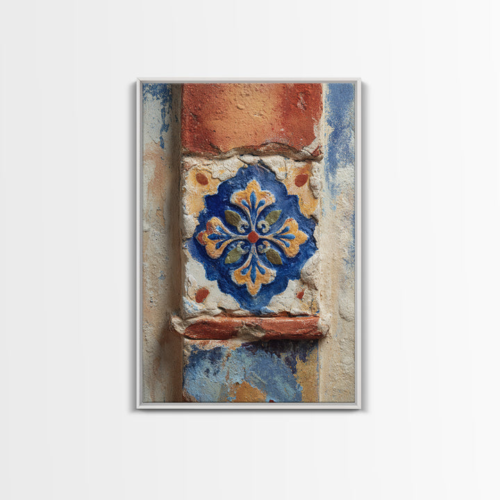 Spanish Tile Ornament Canvas Print, Mediterranean Art, Neutral Decor, Living Room Decor, Oil Painting, Azure, Home Decor, MAR-2x3-72
