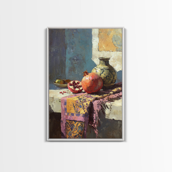 Pomegranate Still Life Framed Canvas Print, Mediterranean Art, Room Decor, Living Room Decor, Fine Art, Azure, Printable Art, MAR-2x3-75