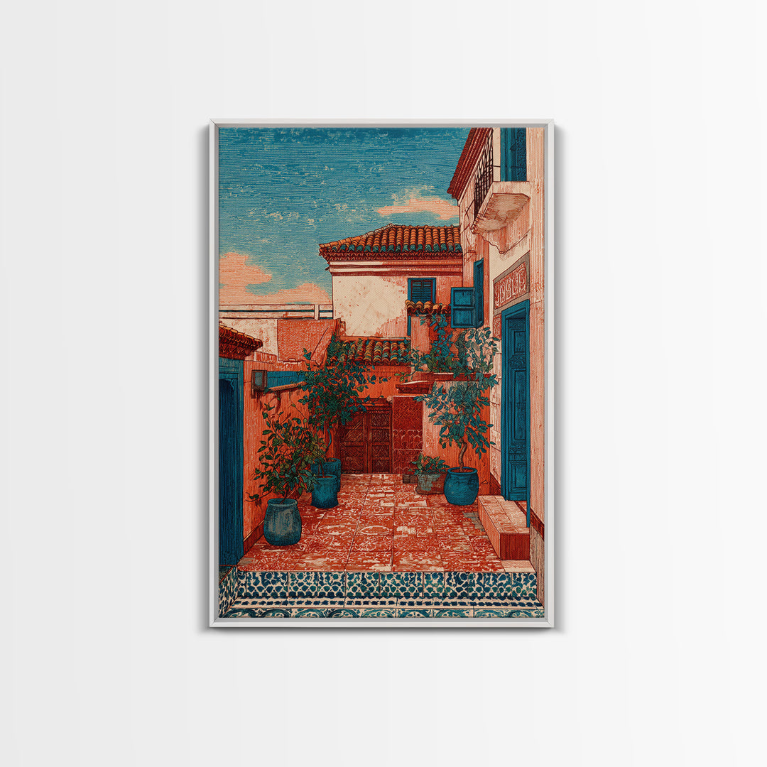 Sunset over Red Tiled Rooftops Canvas Print, Mediterranean Art, Statement Artwork, Living Room Decor, Fine Art, Azure, MAR-2x3-79