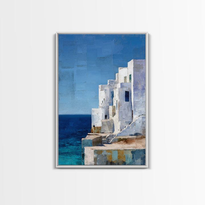 Greek Island White Buildings Above Blue Sea Canvas Print, Mediterranean Art, Art Print, Living Room Decor, Fine Art, Azure, MAR-2x3-9
