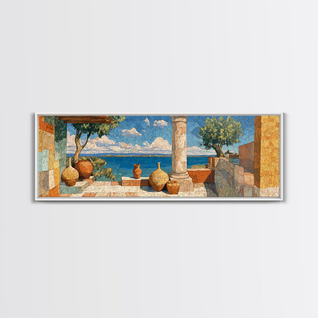 Ancient Column with Sea and Sky Beyond Canvas Print, Mediterranean Art, Landscape Wall Art, Living Room Decor, Abstract Art, MAR-3x1-100