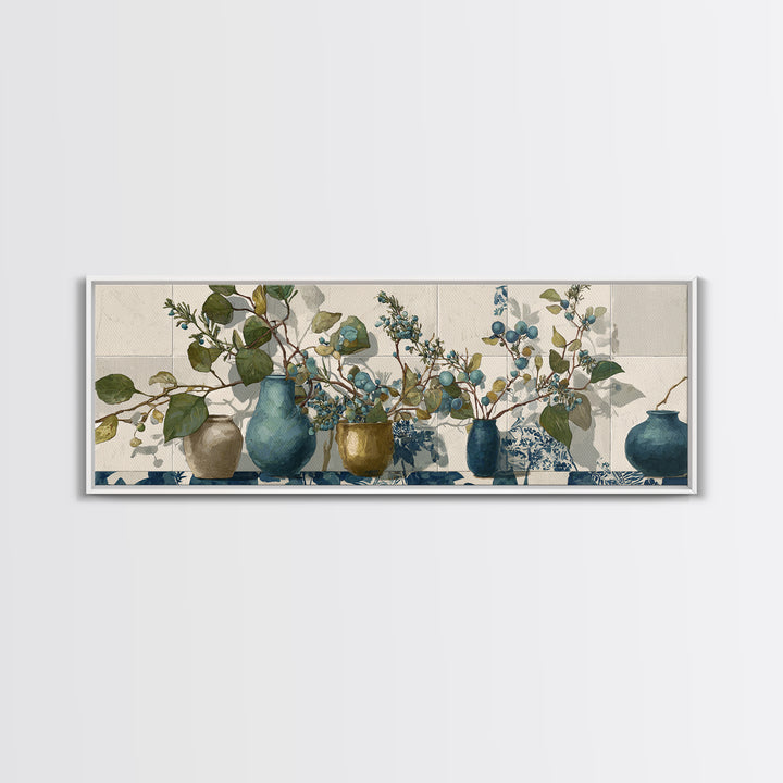 Wild Herbs Rosemary and Thyme Botanical Study Canvas Print, Mediterranean Art, Watercolor Art, Living Room Decor, Azure, MAR-3x1-16