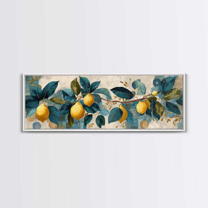 Sicilian Lemon Branch on Ivory Background Canvas Print, Mediterranean Art, Printable Art, Living Room Decor, Fine Art, Azure, MAR-3x1-29