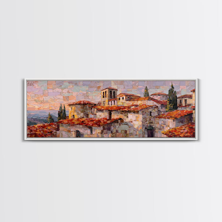 Sunset over Red Tiled Rooftops Canvas Print, Mediterranean Art, Gallery Decor, Living Room Decor, Azure, Minimalist Decor, MAR-3x1-39