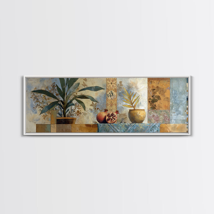 Pomegranate Still Life Framed Canvas Print, Mediterranean Art, Textured Painting, Living Room Decor, Fine Art, Azure, MAR-3x1-59