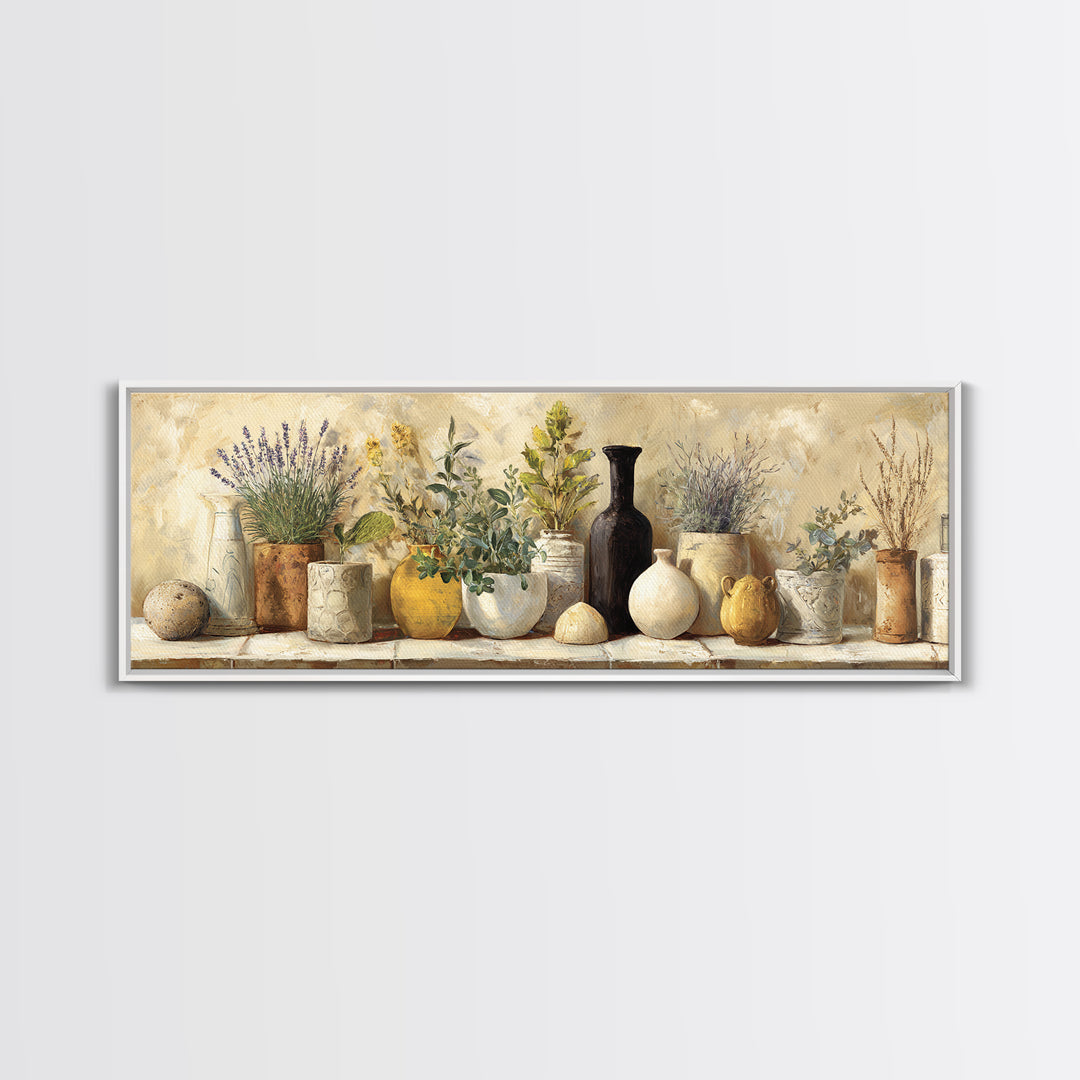 Wild Herbs Rosemary and Thyme Botanical Study Canvas Print, Mediterranean Art, Statement Artwork, Living Room Decor, Azure, MAR-3x1-64