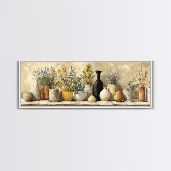 Wild Herbs Rosemary and Thyme Botanical Study Canvas Print, Mediterranean Art, Statement Artwork, Living Room Decor, Azure, MAR-3x1-64
