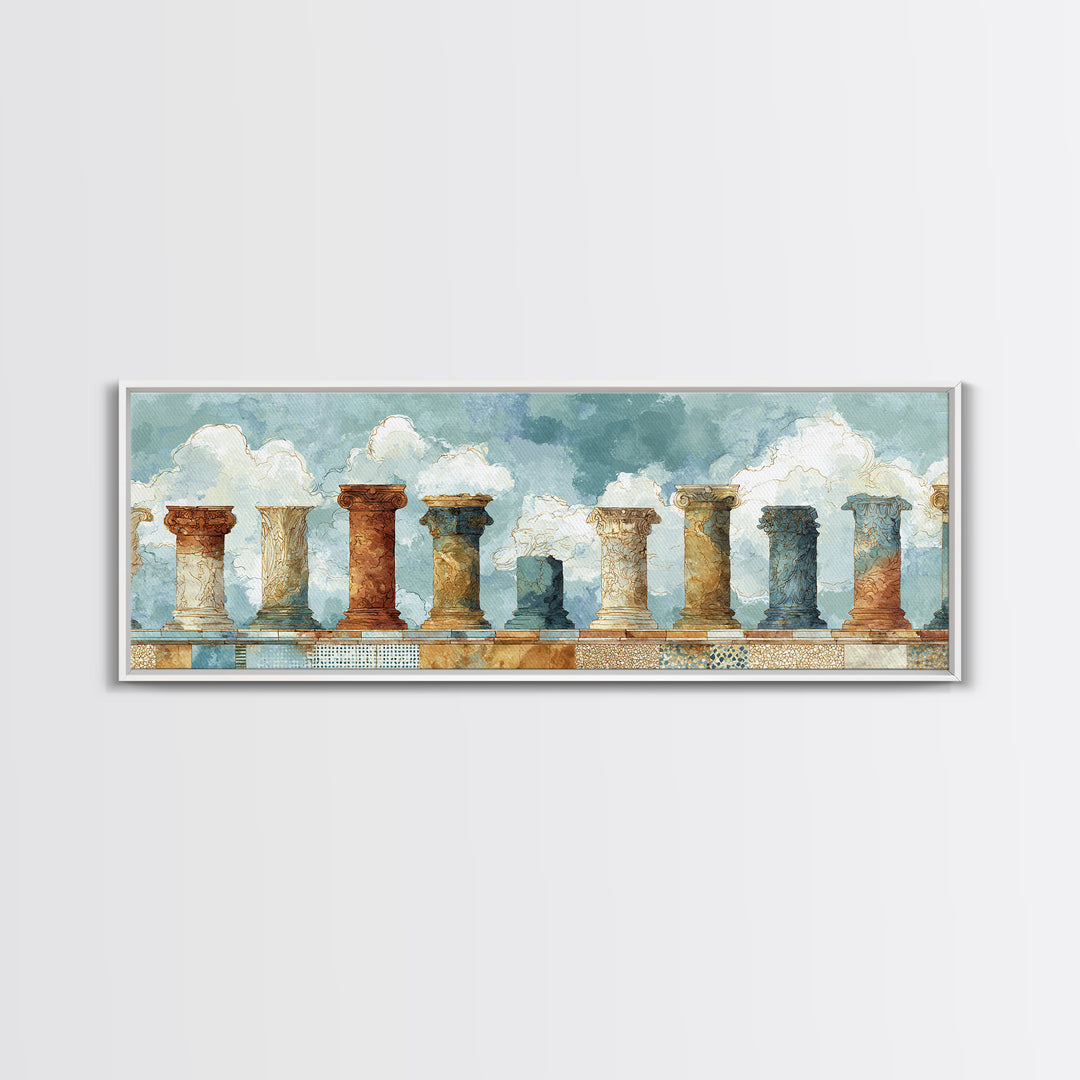 Ancient Column with Sea and Sky Beyond Canvas Print, Mediterranean Art, Contemporary Art, Living Room Decor, Fine Art, Azure, MAR-3x1-76