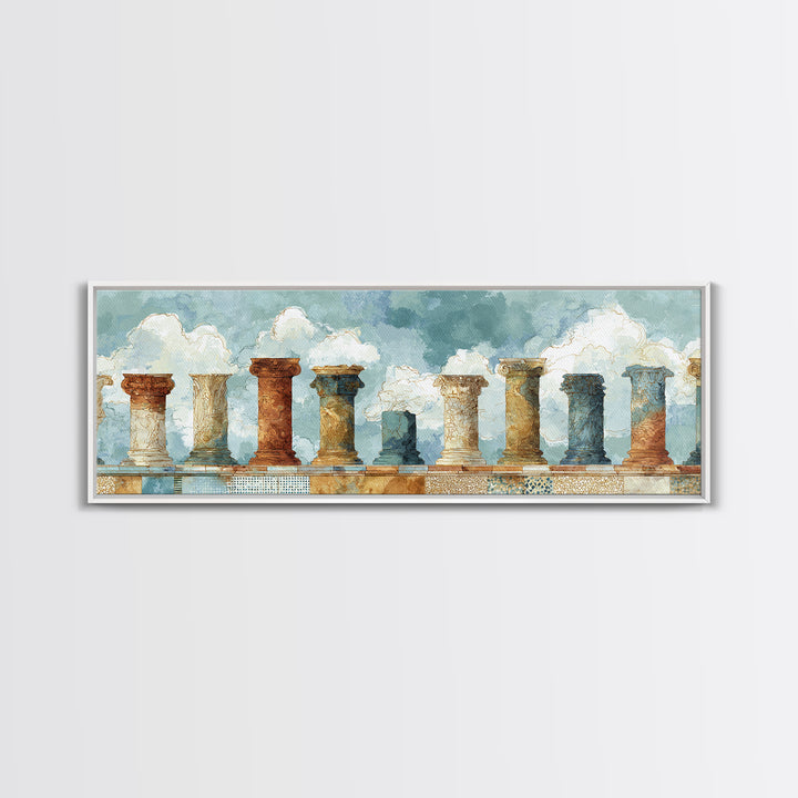 Ancient Column with Sea and Sky Beyond Canvas Print, Mediterranean Art, Contemporary Art, Living Room Decor, Fine Art, Azure, MAR-3x1-76