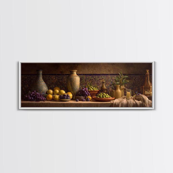 Figs Olives and Cheese Still Life Canvas Print, Mediterranean Art, Gallery Wall Art, Living Room Decor, Fine Art, Azure, MAR-3x1-96