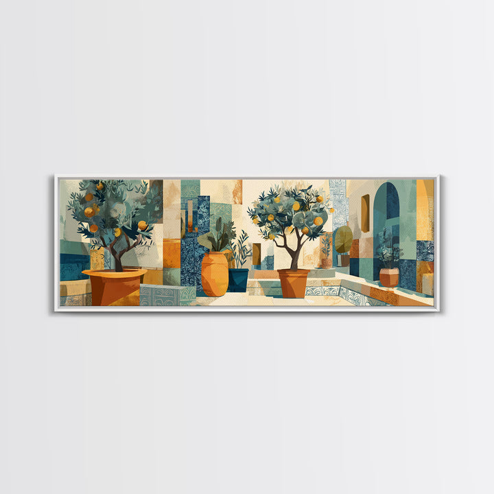 Citrus Tree in Clay Pot Canvas Print, Mediterranean Art, Digital Art Prints, Living Room Decor, Fine Art, Azure, Travel Poster, MAR-3x1-98