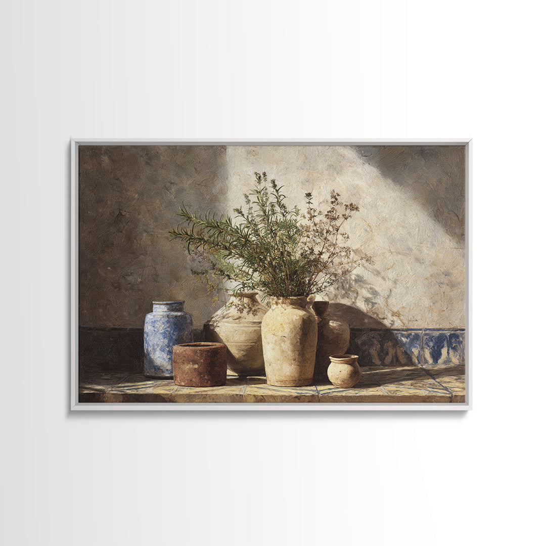 Wild Herbs Rosemary and Thyme Botanical Study Canvas Print, Mediterranean Art, Gallery Wall Art, Living Room Decor, Azure, MAR-3x2-100