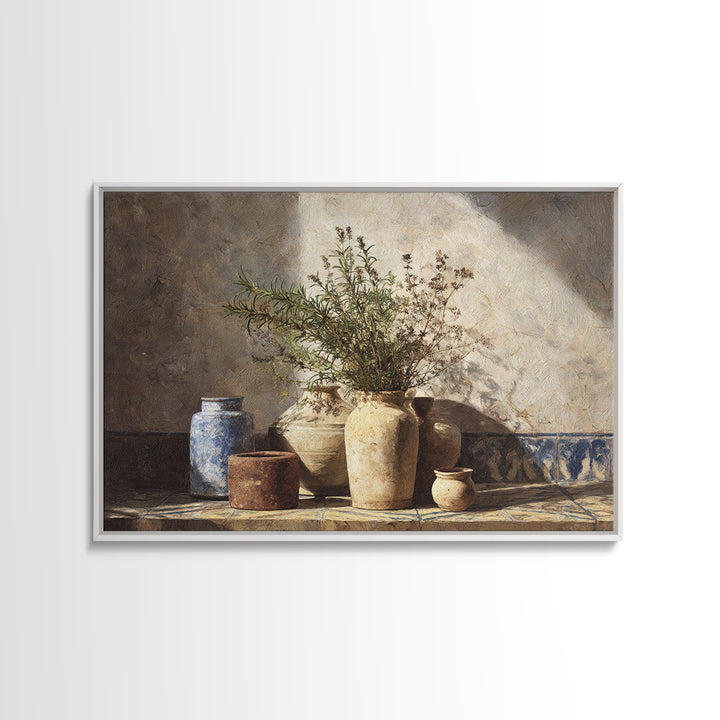 Wild Herbs Rosemary and Thyme Botanical Study Canvas Print, Mediterranean Art, Gallery Wall Art, Living Room Decor, Azure, MAR-3x2-100