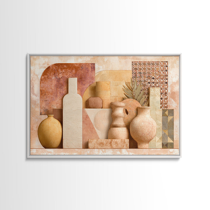 Warm Terra Cotta Abstract Landscape Framed Canvas Print, Mediterranean Art, Original Painting, Living Room Decor, Azure, MAR-3x2-18