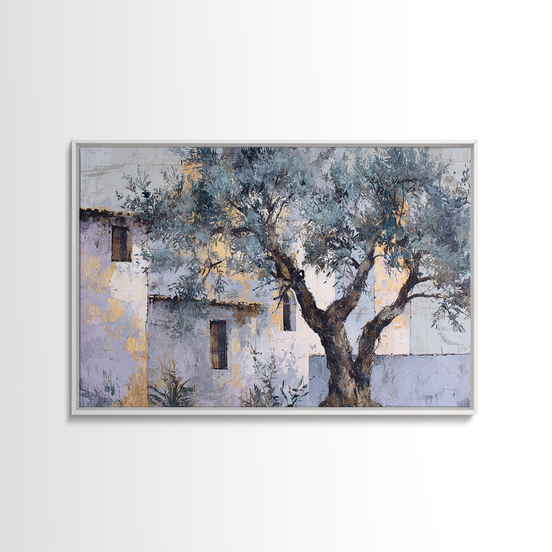 Olive Grove under Pale Morning Light Canvas Print, Mediterranean Art, Farmhouse Decor, Living Room Decor, Fine Art, Azure, MAR-3x2-21