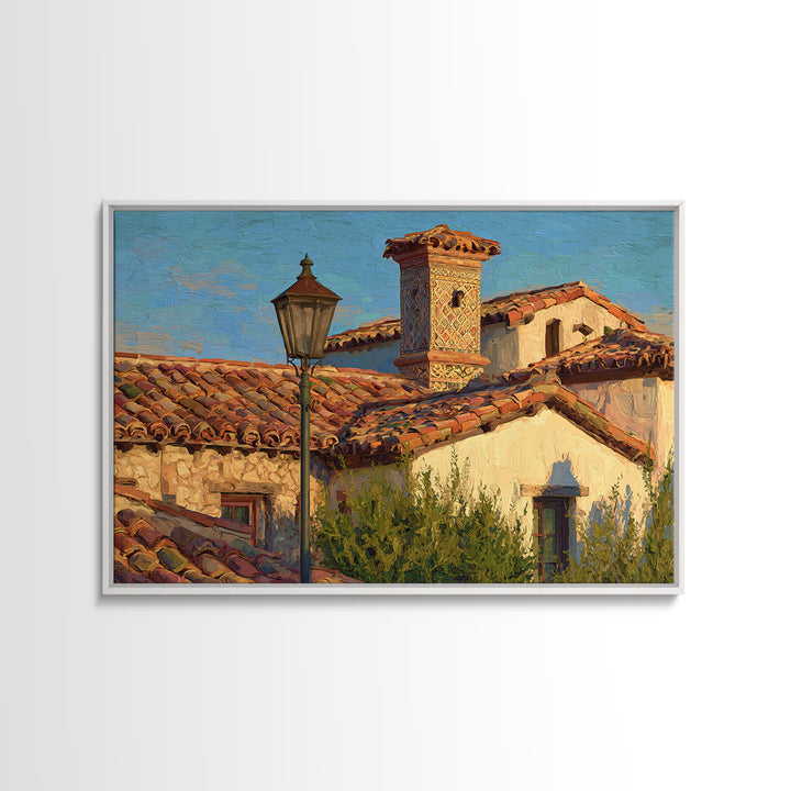Sunset over Red Tiled Rooftops Framed Canvas Print, Mediterranean Art, Printable Art, Living Room Decor, Fine Art, Azure, MAR-3x2-27