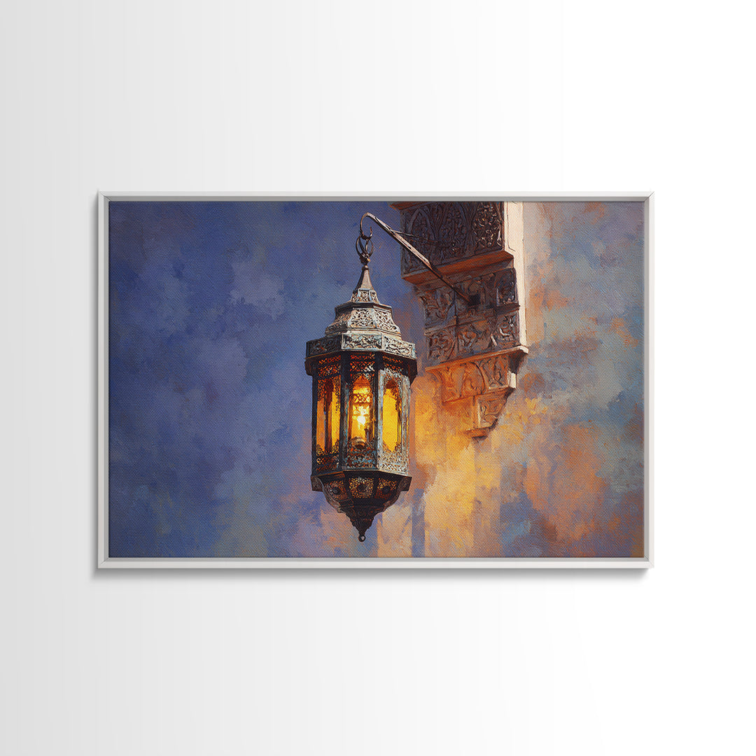 Moroccan Influenced Lantern Canvas Print, Mediterranean Art, Modern Wall Art, Living Room Decor, Oil Painting, Azure, MAR-3x2-37