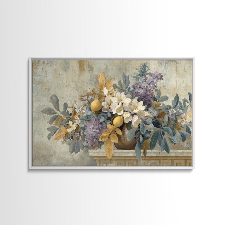 Greek Vase Modern Floral Design Canvas Print, Mediterranean Art, Digital Art Prints, Living Room Decor, Fine Art, Azure, MAR-3x2-43