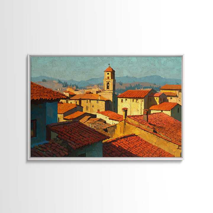 Sunset over Red Tiled Rooftops Canvas Print, Mediterranean Art, Landscape Wall Art, Living Room Decor, Fine Art, Azure, MAR-3x2-75