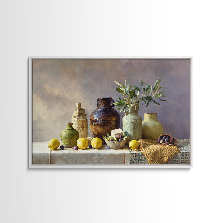 Figs Olives and Cheese Still Life Canvas Print, Mediterranean Art, Downloadable Art, Living Room Decor, Fine Art, Azure, MAR-3x2-84