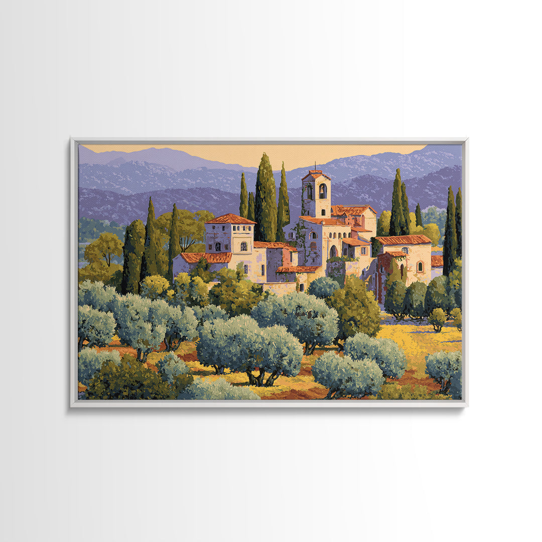 Olive Grove under Pale Morning Light Canvas Print, Mediterranean Art, Beach Wall Art, Living Room Decor, Fine Art, Azure, MAR-3x2-93