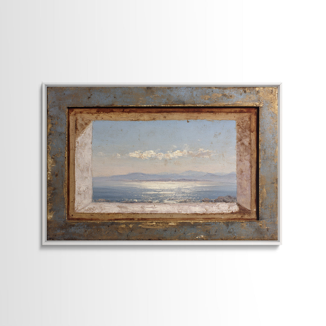 Ceramic Bowl of Oranges and Leaves Framed Canvas Print, Mediterranean Art, Landscape Painting, Living Room Decor, MAR-3x2-97