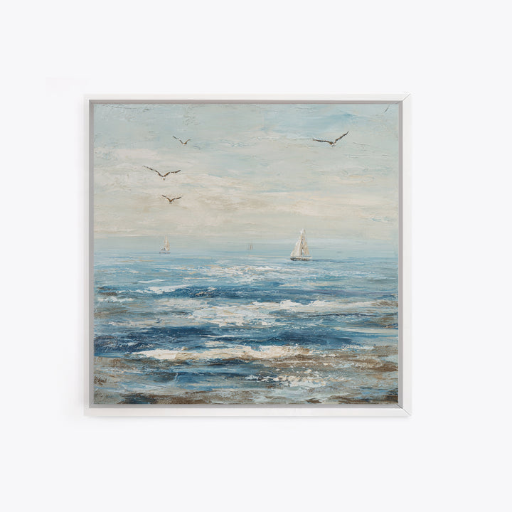 Elegant Moonlit Ocean Horizon Framed Canvas Print, Master Bedroom, Modern Decor, Bedroom Decor, Fine Art, Sanctuary, Wall Decor, MAS-1x1-1