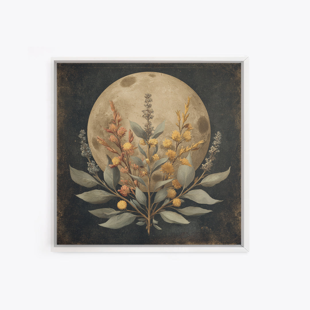 Dreamy Celestial Moon and Botanical Composition Canvas Print, Master Bedroom, Bedroom Wall Decor, Bedroom Decor, Sanctuary, MAS-1x1-11