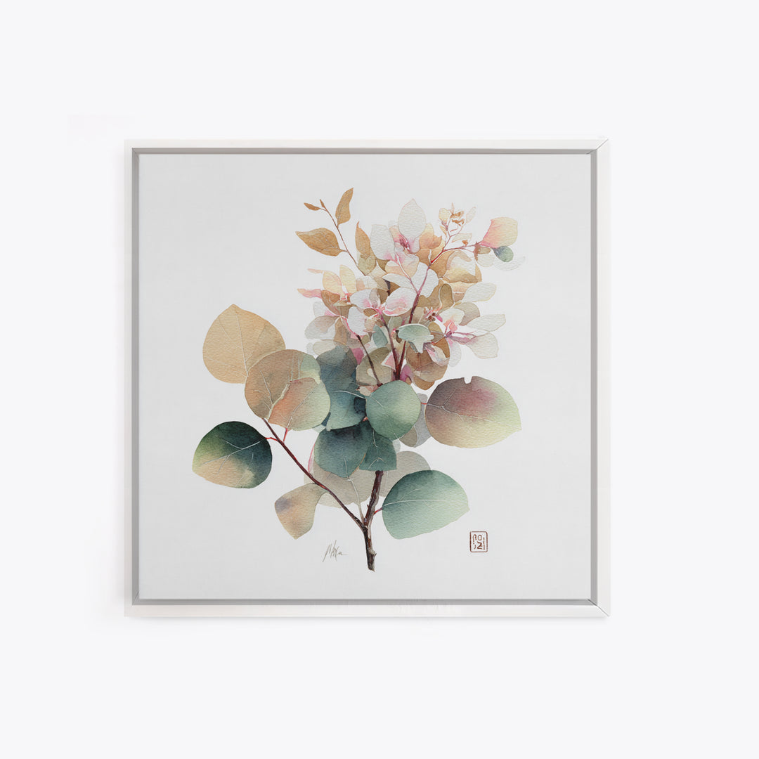 Gentle Eucalyptus Watercolor Branches Framed Canvas Print, Master Bedroom, Art Print, Bedroom Decor, Oil Painting, Sanctuary, MAS-1x1-12