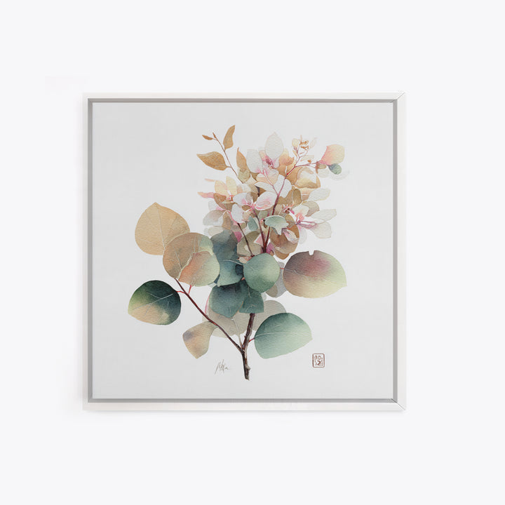 Gentle Eucalyptus Watercolor Branches Framed Canvas Print, Master Bedroom, Art Print, Bedroom Decor, Oil Painting, Sanctuary, MAS-1x1-12