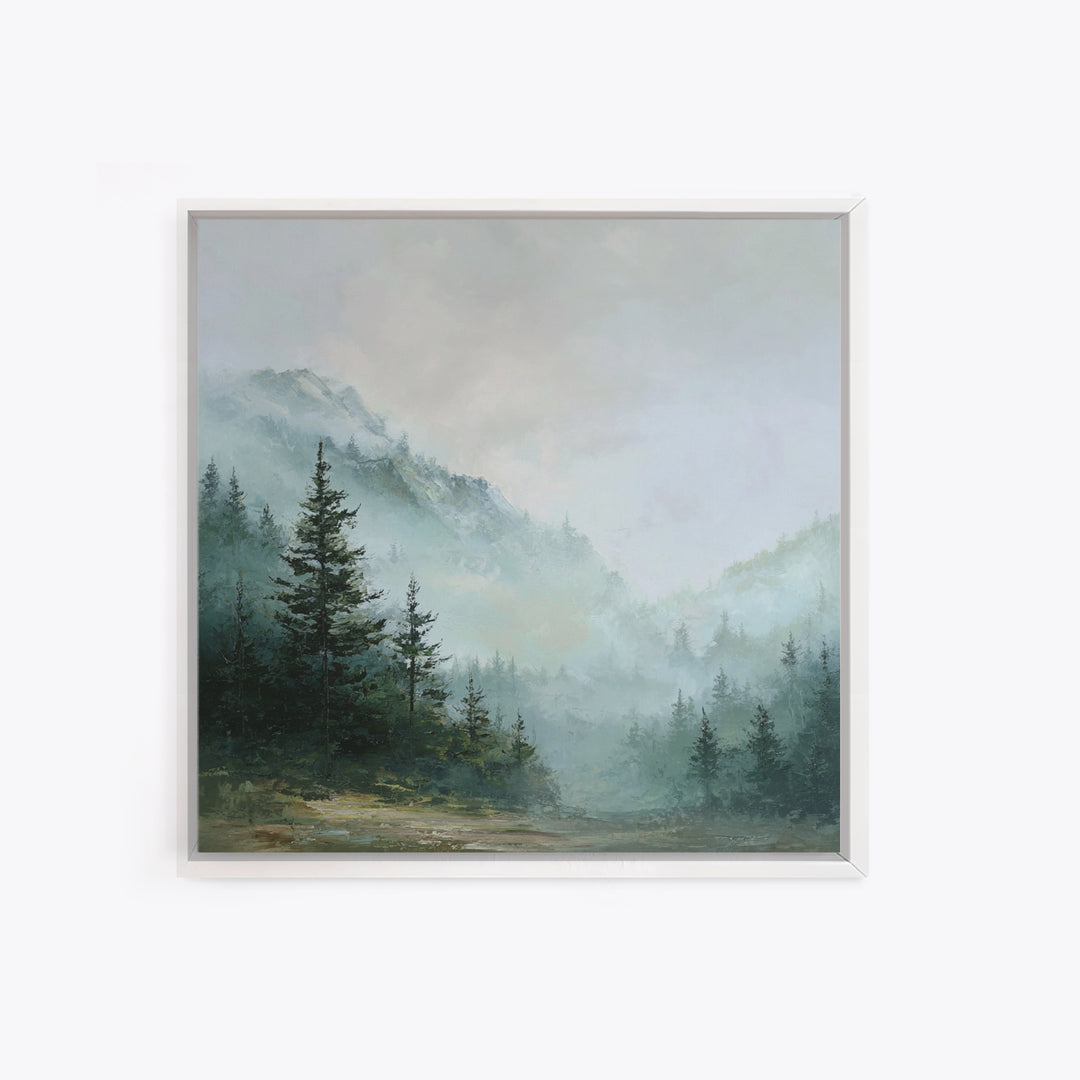 Calm Misty Forest Panorama Framed Canvas Print, Master Bedroom, Wedding Decor, Bedroom Decor, Sanctuary, Rustic Home Decor, MAS-1x1-28