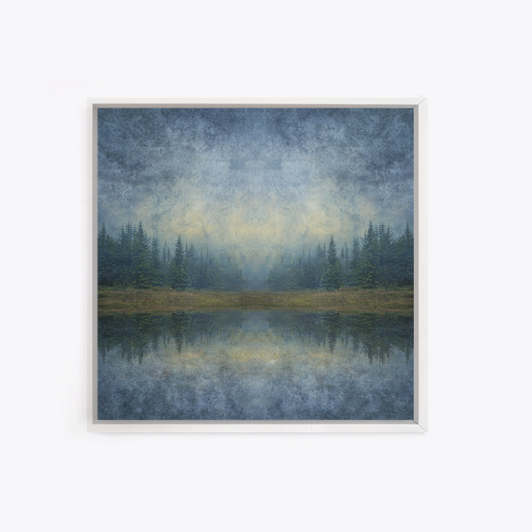 Calm Misty Forest Panorama Framed Canvas Print, Master Bedroom, Bedroom Prints, Bedroom Decor, Sanctuary, Gallery Decor, MAS-1x1-52
