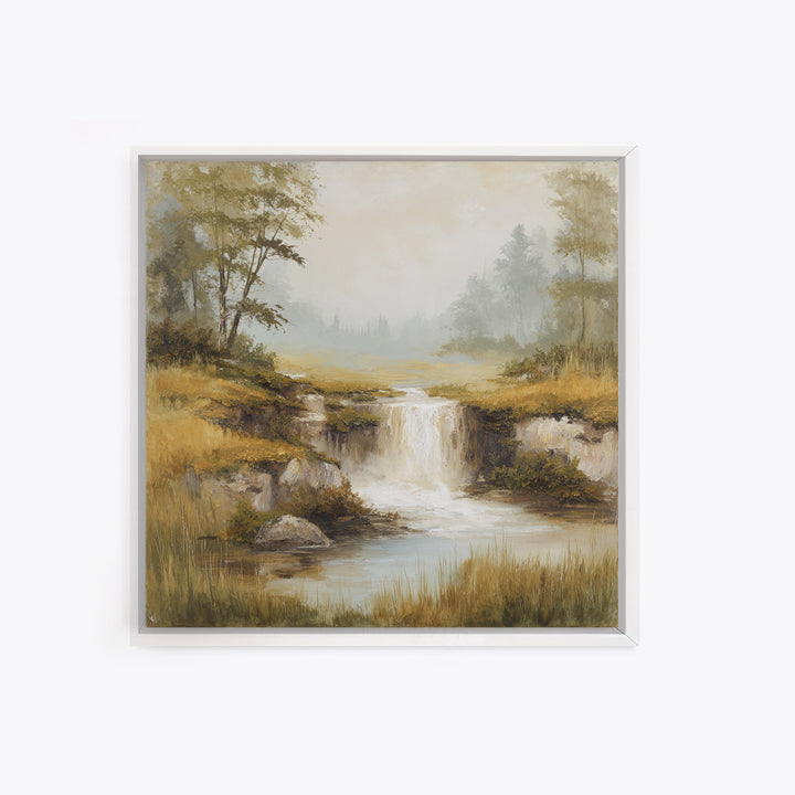 Peaceful Waterfall in Misty Green Forest Canvas Print, Master Bedroom, Room Decor, Bedroom Decor, Fine Art, Sanctuary, MAS-1x1-91