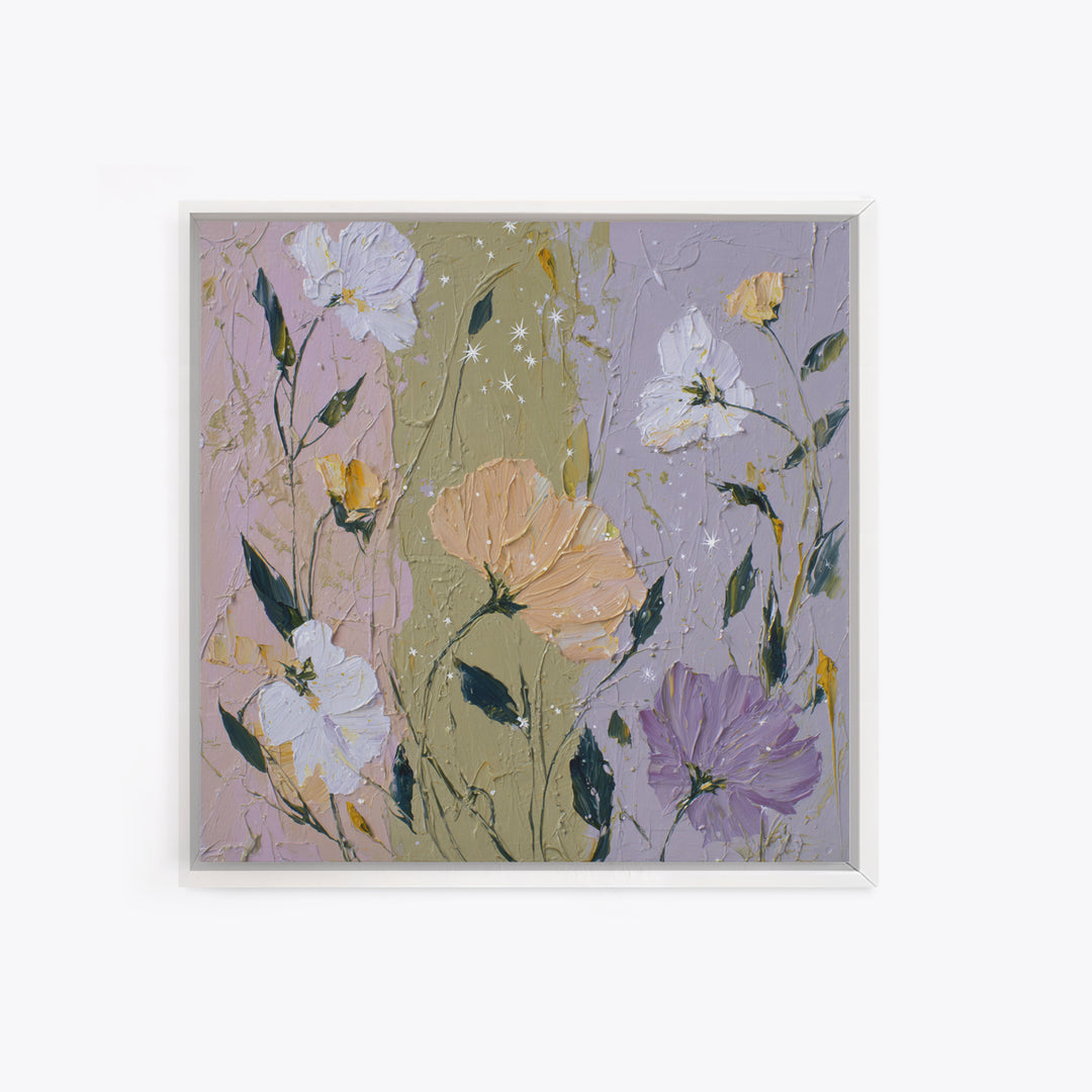 Night Garden with Pale Flowers and Stars Canvas Print, Master Bedroom, Fine Art Print, Bedroom Decor, Watercolor Art, Sanctuary, MAS-1x1-95