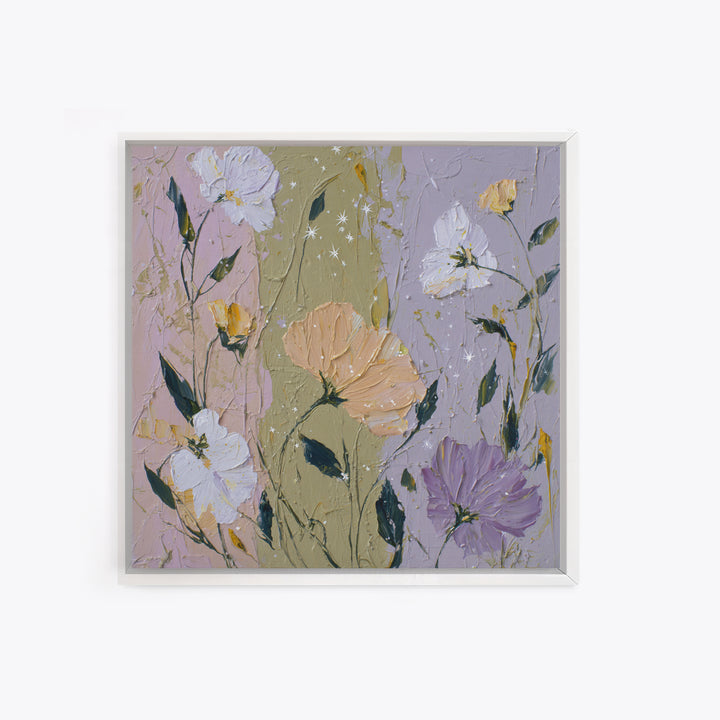Night Garden with Pale Flowers and Stars Canvas Print, Master Bedroom, Fine Art Print, Bedroom Decor, Watercolor Art, Sanctuary, MAS-1x1-95