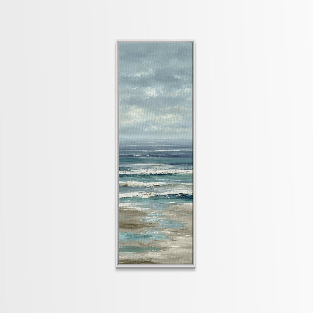 Elegant Moonlit Ocean Horizon Canvas Print, Master Bedroom, Minimalist Decor, Bedroom Decor, Oil Painting, Sanctuary, MAS-1x3-13