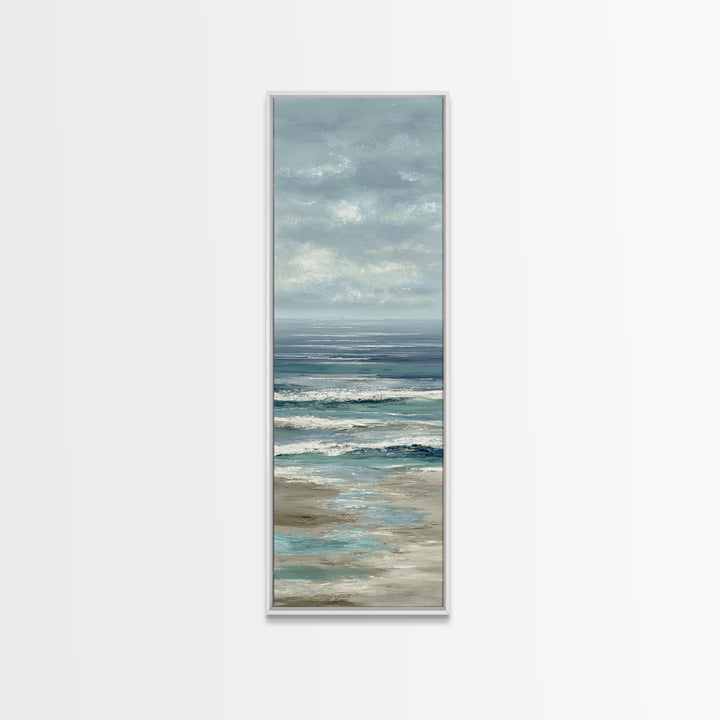 Elegant Moonlit Ocean Horizon Canvas Print, Master Bedroom, Minimalist Decor, Bedroom Decor, Oil Painting, Sanctuary, MAS-1x3-13