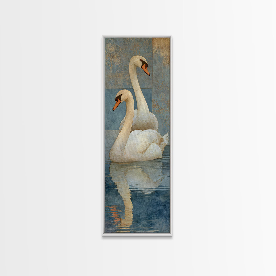 Romantic Swan Pair on Dark Water Canvas Print, Master Bedroom, Farmhouse Wall Decor, Bedroom Decor, Oil Painting, Sanctuary, MAS-1x3-27