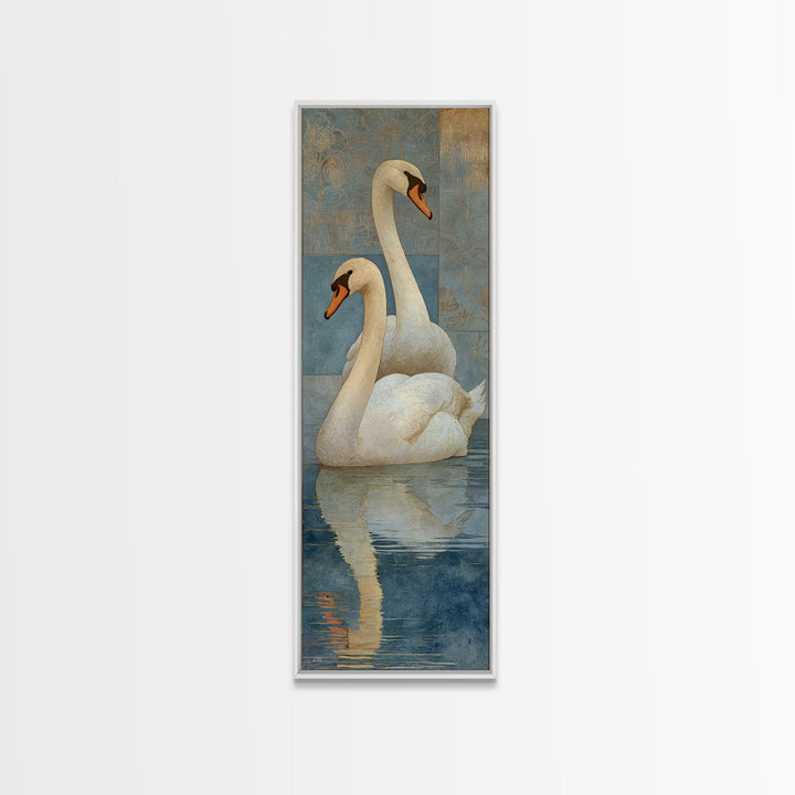 Romantic Swan Pair on Dark Water Canvas Print, Master Bedroom, Farmhouse Wall Decor, Bedroom Decor, Oil Painting, Sanctuary, MAS-1x3-27