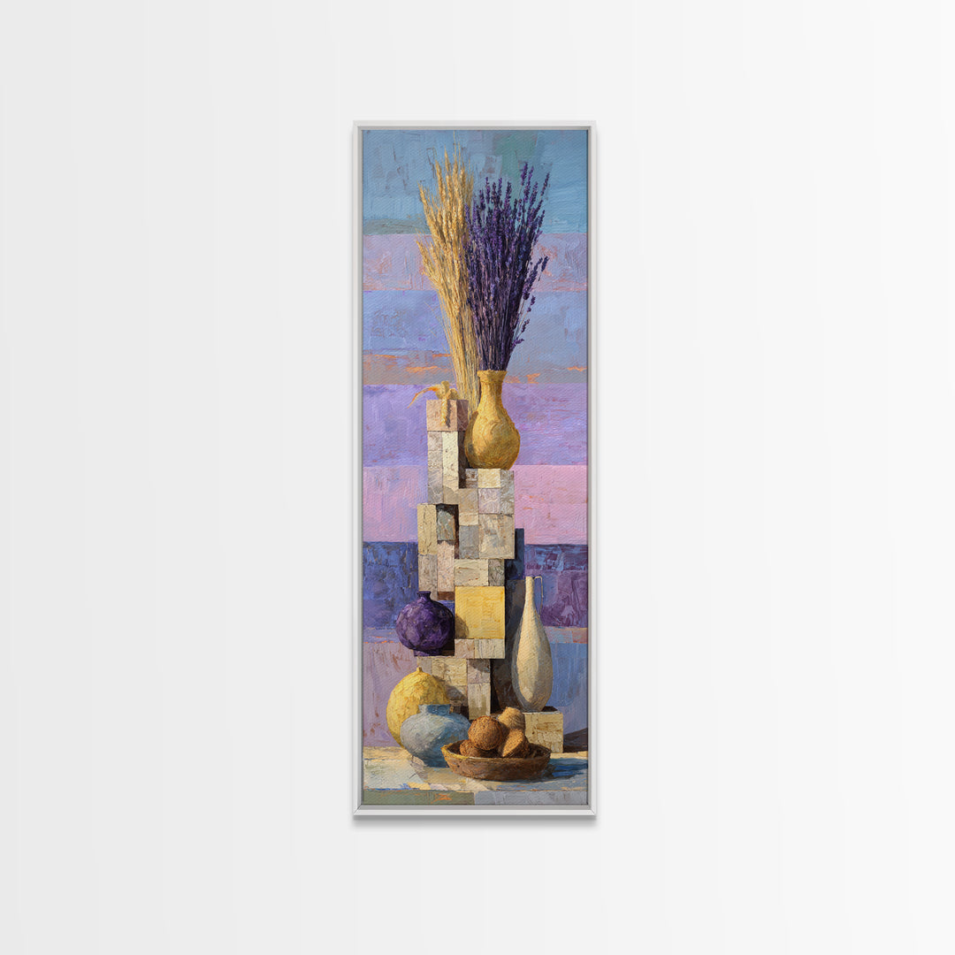 Lavender Field at Twilight Framed Canvas Print, Master Bedroom, Over Bed Wall Art, Bedroom Decor, Oil Painting, Sanctuary, MAS-1x3-30