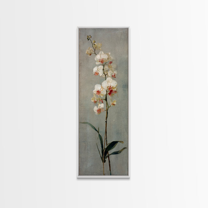 White Orchids Against Warm Gray Background Framed Canvas Print, Master Bedroom, Wall Art, Bedroom Decor, Oil Painting, MAS-1x3-45