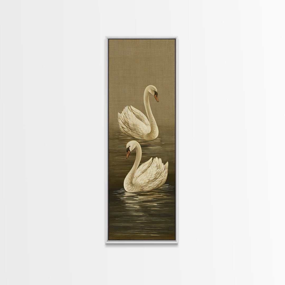 Romantic Swan Pair on Dark Water Canvas Print, Master Bedroom, Set of 2 Prints, Bedroom Decor, Abstract Art, Sanctuary, MAS-1x3-51