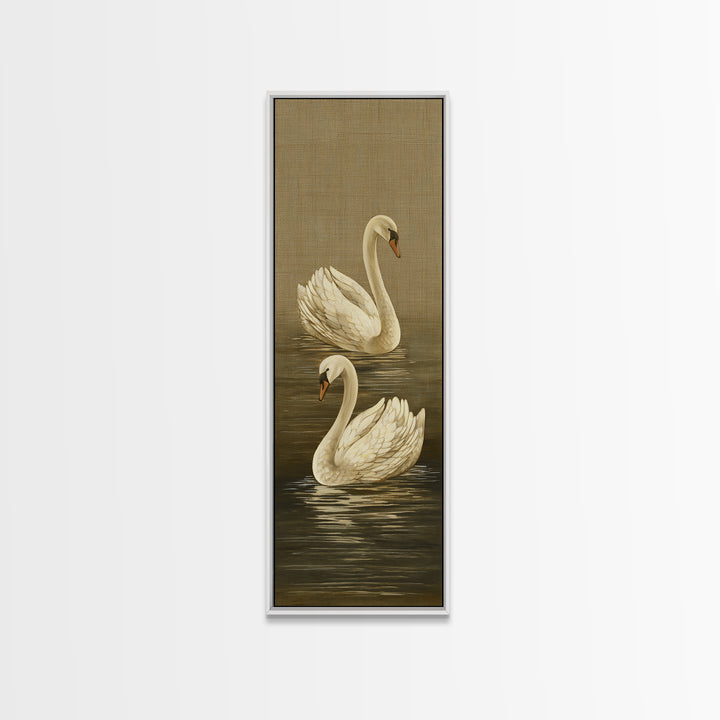 Romantic Swan Pair on Dark Water Canvas Print, Master Bedroom, Set of 2 Prints, Bedroom Decor, Abstract Art, Sanctuary, MAS-1x3-51