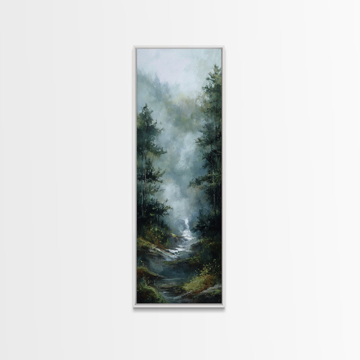 Peaceful Waterfall in Misty Green Forest Canvas Print, Master Bedroom, Wall Decor Bedroom, Bedroom Decor, Fine Art, Sanctuary, MAS-1x3-55