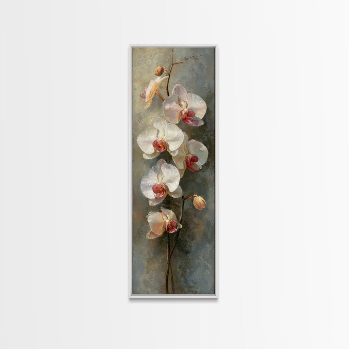 White Orchids Against Warm Gray Background Framed Canvas Print, Master Bedroom, Wall Art, Bedroom Decor, Oil Painting, MAS-1x3-69
