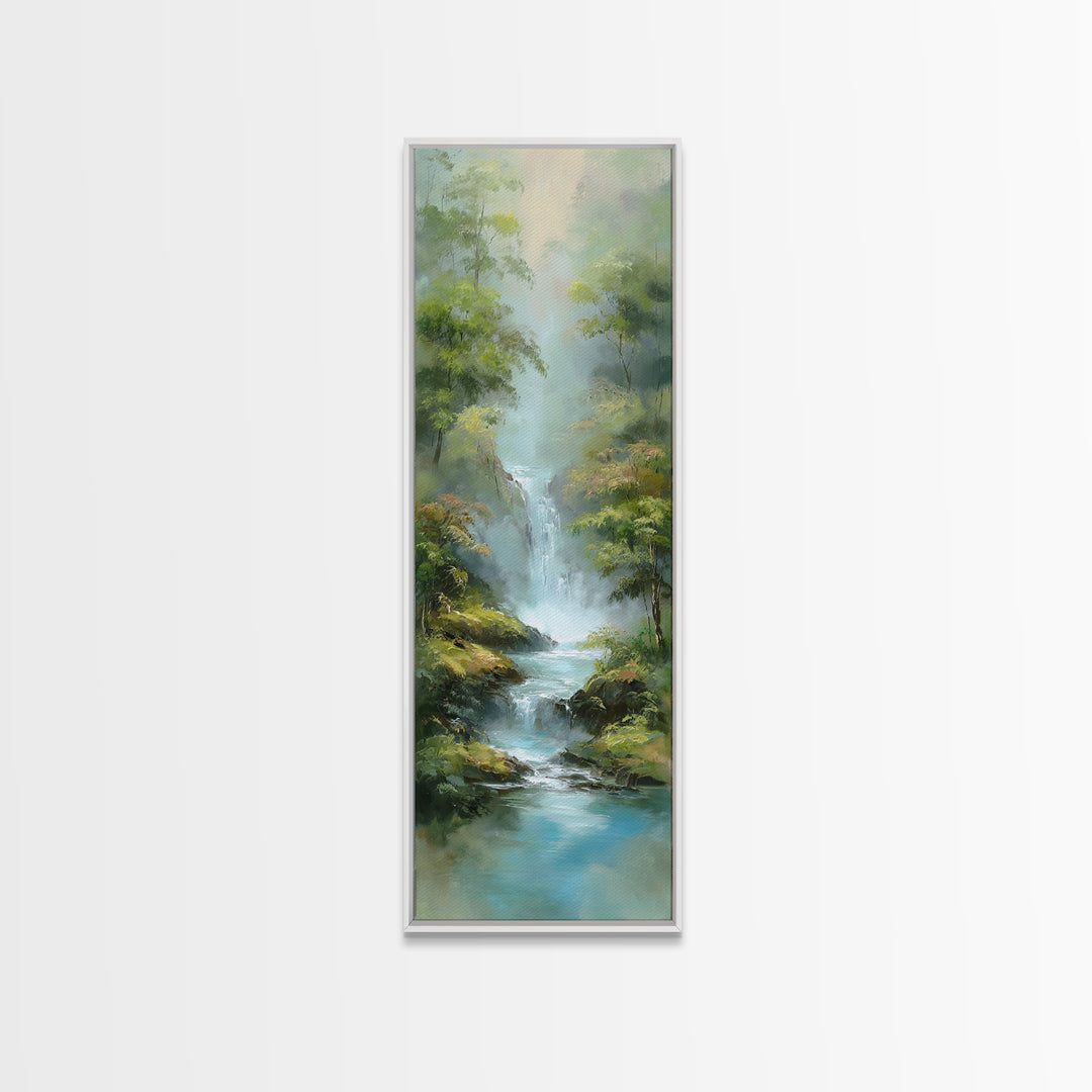 Peaceful Waterfall in Misty Green Forest Canvas Print, Master Bedroom, Printable Art, Bedroom Decor, Fine Art, Sanctuary, MAS-1x3-7