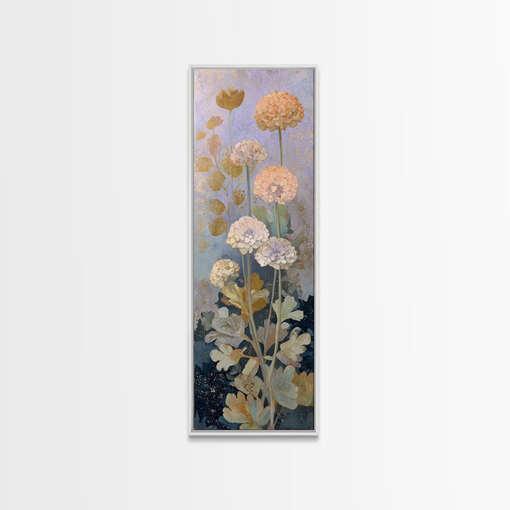 Night Garden with Pale Flowers and Stars Framed Canvas Print, Master Bedroom, Vinyl Wall Decal, Bedroom Decor, Watercolor Art, MAS-1x3-83