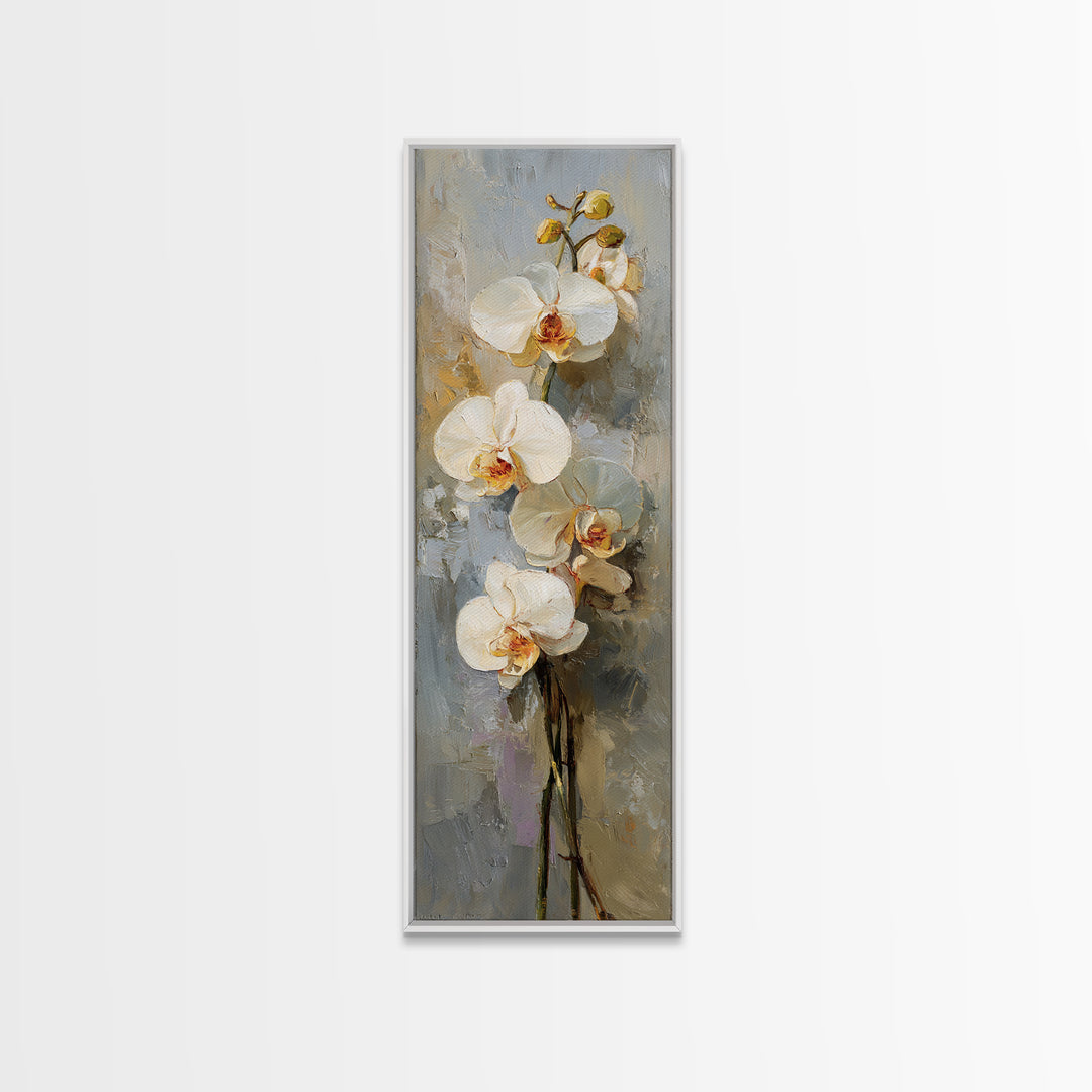 White Orchids Against Warm Gray Background Canvas Print, Master Bedroom, Large Wall Art, Bedroom Decor, Fine Art, Sanctuary, MAS-1x3-93