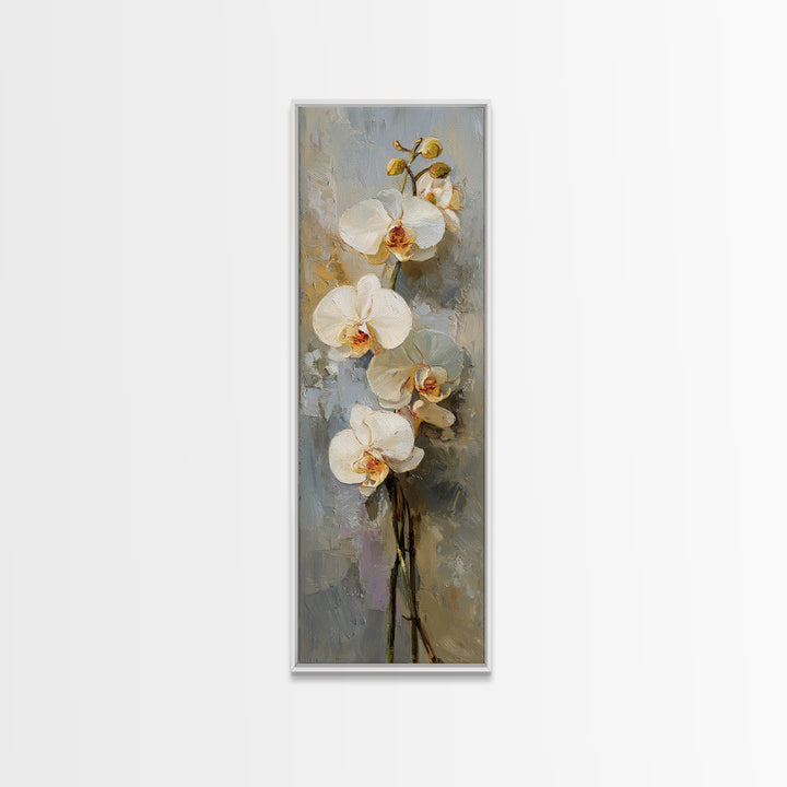 White Orchids Against Warm Gray Background Canvas Print, Master Bedroom, Large Wall Art, Bedroom Decor, Fine Art, Sanctuary, MAS-1x3-93